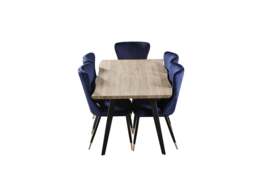 7 Pieces New York Rocco Dining Set - a Walnut Rectangular Dining Table and Set of 6 Green Dining Chairs - Blue