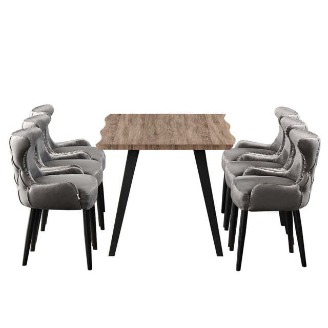 Oxford Rocco LUX Dining Set, a Table and Chairs Set of 6, Walnut - image 1