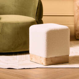 Mota Burl Wood And Cream Boucle Square Stool - thumbnail 5