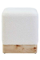 Mota Burl Wood And Cream Boucle Square Stool - thumbnail 2