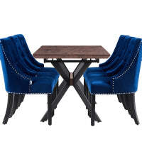 Blaze Walnut Dining Table and Set of 4 Black Windsor Dining Chairs - Blue