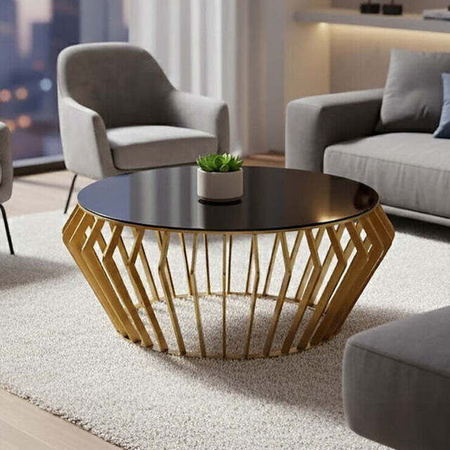 Ackley Black Glass and Gold Finish Round Coffee Table - image 1