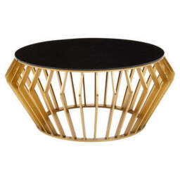 Ackley Black Glass and Gold Finish Round Coffee Table - thumbnail 3
