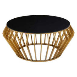 Ackley Black Glass and Gold Finish Round Coffee Table - thumbnail 2