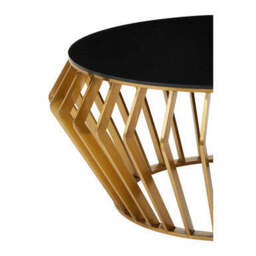 Ackley Black Glass and Gold Finish Round Coffee Table - thumbnail 4