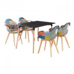 Patchwork Halo Dining Set - Set of 4 Tub Retro Chairs with Armrests & a Halo Table w/ Solid Wooden Legs - thumbnail 5