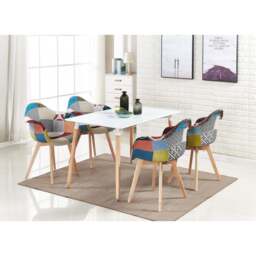 Patchwork Halo Dining Set - Set of 4 Tub Retro Chairs with Armrests & a Halo Table w/ Solid Wooden Legs - thumbnail 3