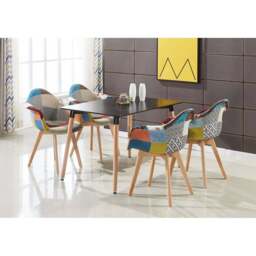 Patchwork Halo Dining Set - Set of 4 Tub Retro Chairs with Armrests & a Halo Table w/ Solid Wooden Legs - thumbnail 4