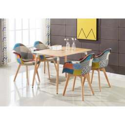 Patchwork Halo Dining Set - Set of 4 Tub Retro Chairs with Armrests & a Halo Table w/ Solid Wooden Legs - thumbnail 1