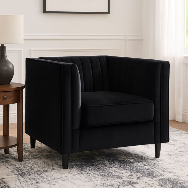 Farah Black Velvet Chair with Pleated Detail - image 1