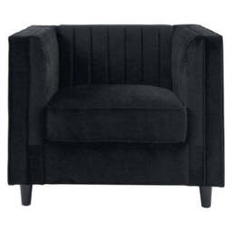 Farah Black Velvet Chair with Pleated Detail - thumbnail 2