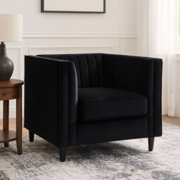 Farah Black Velvet Chair with Pleated Detail - thumbnail 1