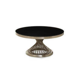 Anzio Black Glass Round Coffee Table with Silver Finish Base - thumbnail 2
