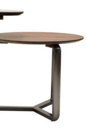 Brown Marble Effect Ceramic Top Round 2-Tier Coffee Table with Eucalyptus Veneer Lower Shelf and Black Metal Legs, Imperia - thumbnail 6