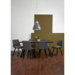 Brown Wooden Top and Metal Legs Dining Table with 6 Grey Chairs Set, Westford - thumbnail 4