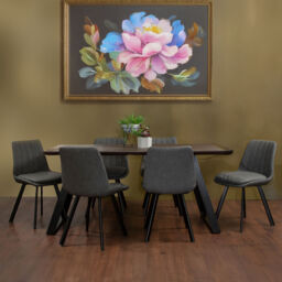 Westford Wooden Effect Dining Table with 6 Grey Dining Chairs Set