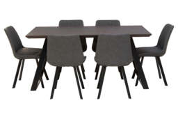 Brown Wooden Top and Metal Legs Dining Table with 6 Grey Chairs Set, Westford - thumbnail 2