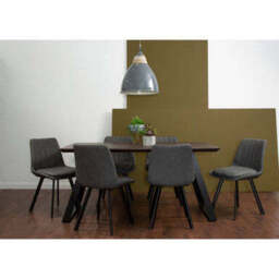 Brown Wooden Top and Metal Legs Dining Table with 6 Grey Chairs Set, Westford - thumbnail 3