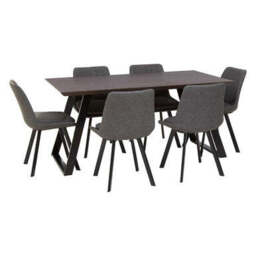 Brown Wooden Top and Metal Legs Dining Table with 6 Grey Chairs Set, Westford - thumbnail 6