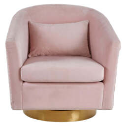 Plazoni Pink Velvet Swivel Chair with Gold Base - thumbnail 2