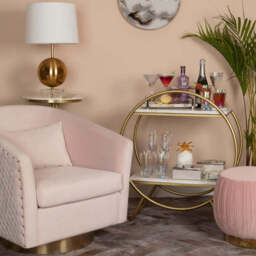 Plazoni Pink Velvet Swivel Chair with Gold Base - thumbnail 3