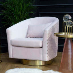 Plazoni Pink Velvet Swivel Chair with Gold Base - thumbnail 1