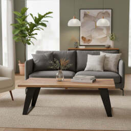 Live Edge Acacia Wood Top Coffee Table with Black Iron Legs, Surax - thumbnail 3