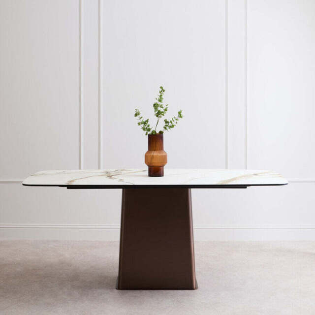 Imperia White Ceramic Marble Effect Rectangular Dining Table - image 1