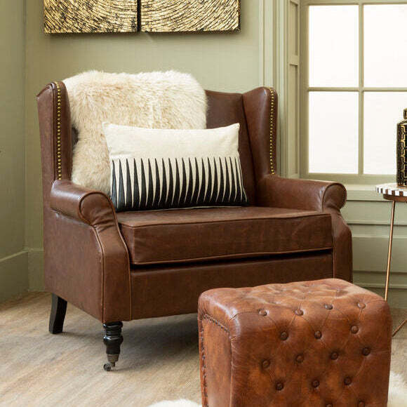 Fulham Brown Leather Effect Wing Armchair - image 1