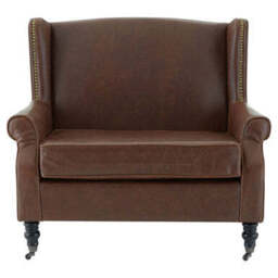 Fulham Brown Leather Effect Wing Armchair - thumbnail 2