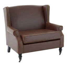Fulham Brown Leather Effect Wing Armchair - thumbnail 4