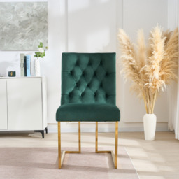 Siena Tufted Velvet Dining Chair – Gold Frame, Modern Luxury Accent - Green / Single