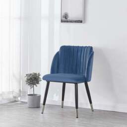 Milano Cosmo LUX Dining Set - a Black Dining Table & 4 Dining Chairs with Silver End Caps - Blue