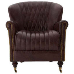 Victor Brown Leather Quilted Armchair - thumbnail 1