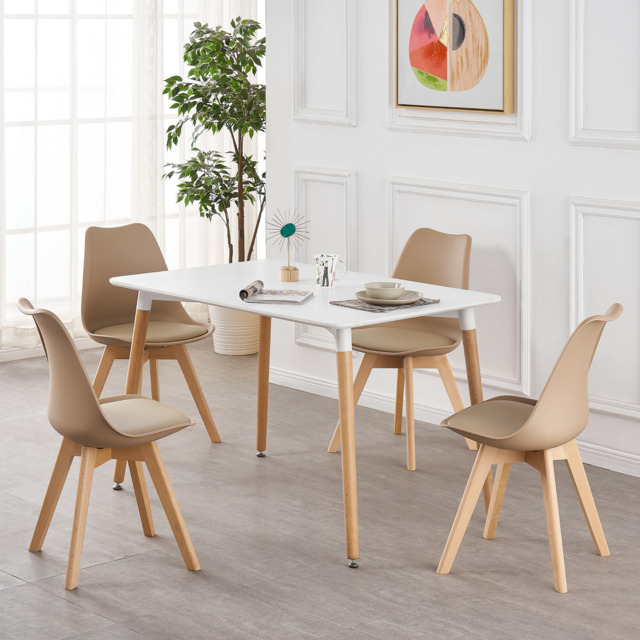 White Halo Dining Table & Set of 4 Lorenzo Jamie Tulip Dining Chairs with Padded Seat - image 1