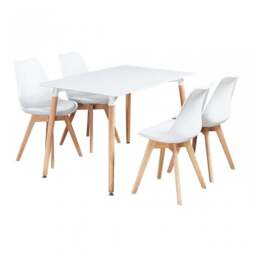 White Halo Dining Table & Set of 4 Lorenzo Jamie Tulip Dining Chairs with Padded Seat - thumbnail 3