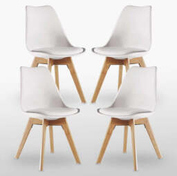White Halo Dining Table & Set of 4 Lorenzo Jamie Tulip Dining Chairs with Padded Seat - thumbnail 5