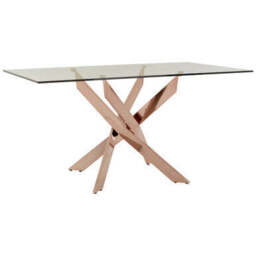 Allure Rose Gold Metal Rectangular Dining Table with Clear Glass Top - thumbnail 2