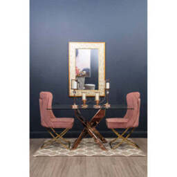 Allure Rose Gold Metal Rectangular Dining Table with Clear Glass Top - thumbnail 3