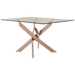 Allure Rose Gold Metal Rectangular Dining Table with Clear Glass Top - thumbnail 6