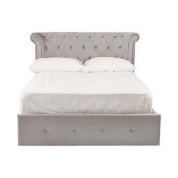 Grey Velvet Ottoman Double Bed - Edison - thumbnail 2