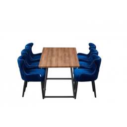 Toga Oxford LUX Dining Set - Toga Extendable Walnut Dining Table w/ a Set of 6 Oxford LUX Velvet Dining Chairs - Blue