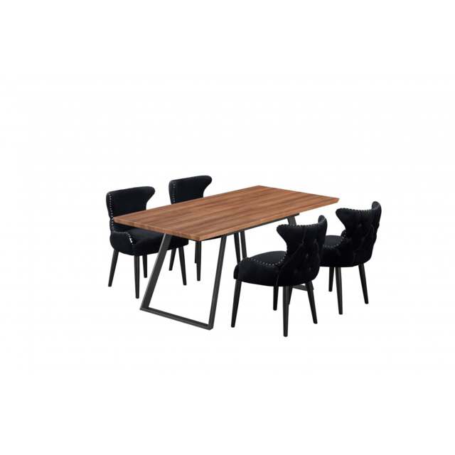 Toga Oxford LUX Dining Set - Toga Extendable Walnut Dining Table w/ a Set of 4 Oxford LUX Velvet Dining Chairs - image 1