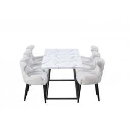 Toga Oxford LUX Dining Set - Toga Extendable White Dining Table w/ a Set of 6 Oxford LUX Velvet Dining Chairs - cream