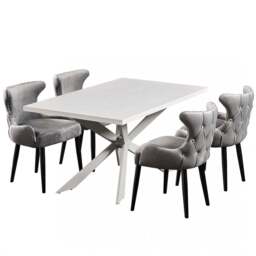 Oxford Duke LUX Dining Set, a Table and Chairs Set of 4, White - thumbnail 1