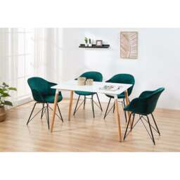 Valentina Halo White Dining Set with 4 Velvet Chairs - Green