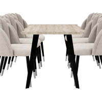 Milano Duke LUX Dining Set - a Light Walunt Dining Table & 6 Velvet Dining Chairs with Silver End Caps - Grey