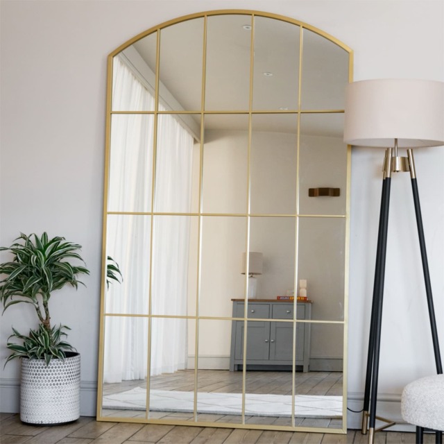 Tomi - Full Length Gold Metal Arched Lattice Window Mirror - 200cm x 120cm - image 1