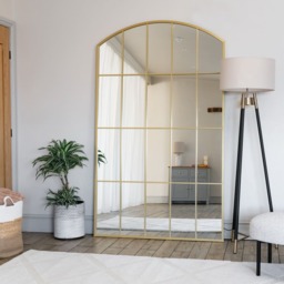 Tomi - Full Length Gold Metal Arched Lattice Window Mirror - 200cm x 120cm - thumbnail 4