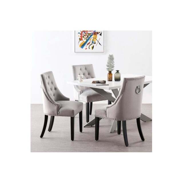 Windsor Duke Lux Dining Set - A White Table with Set of 6 Dining Chairs - Light Grey